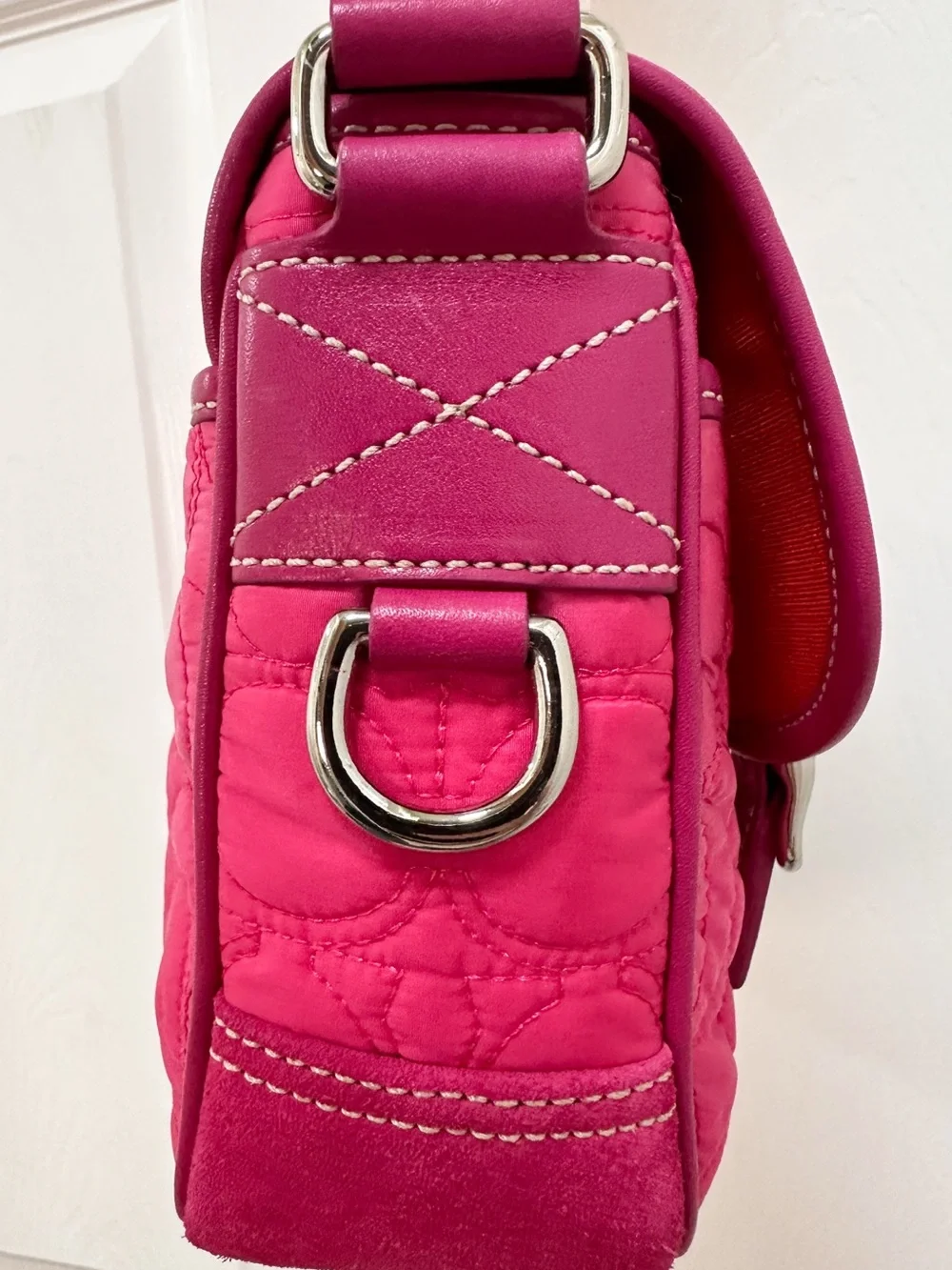 Coach Quilted Signature Nylon Field Bag Pink Crossbody Vintage Y2K
